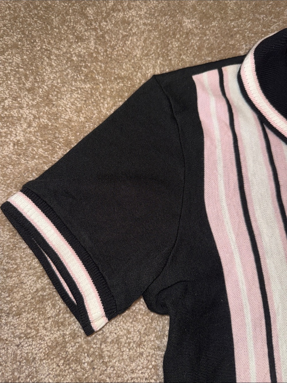 Ripe Vintage Black Crop Top with Pink and White Stripes - Medium. G - Picture 3 of 6